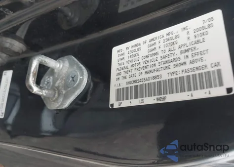 2005 Honda Accord 3.0 Lx Special Edition from USA, damaged, VIN 1HGCM82455A018853